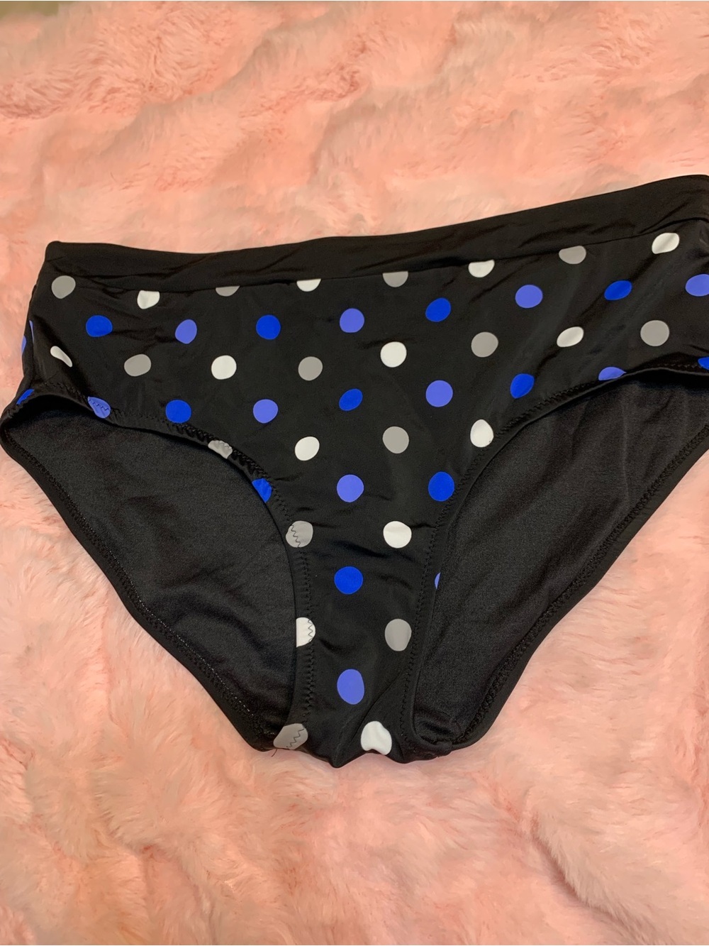Swimsuits For All Black Bikini Bottoms with Blue and White Polka Dots